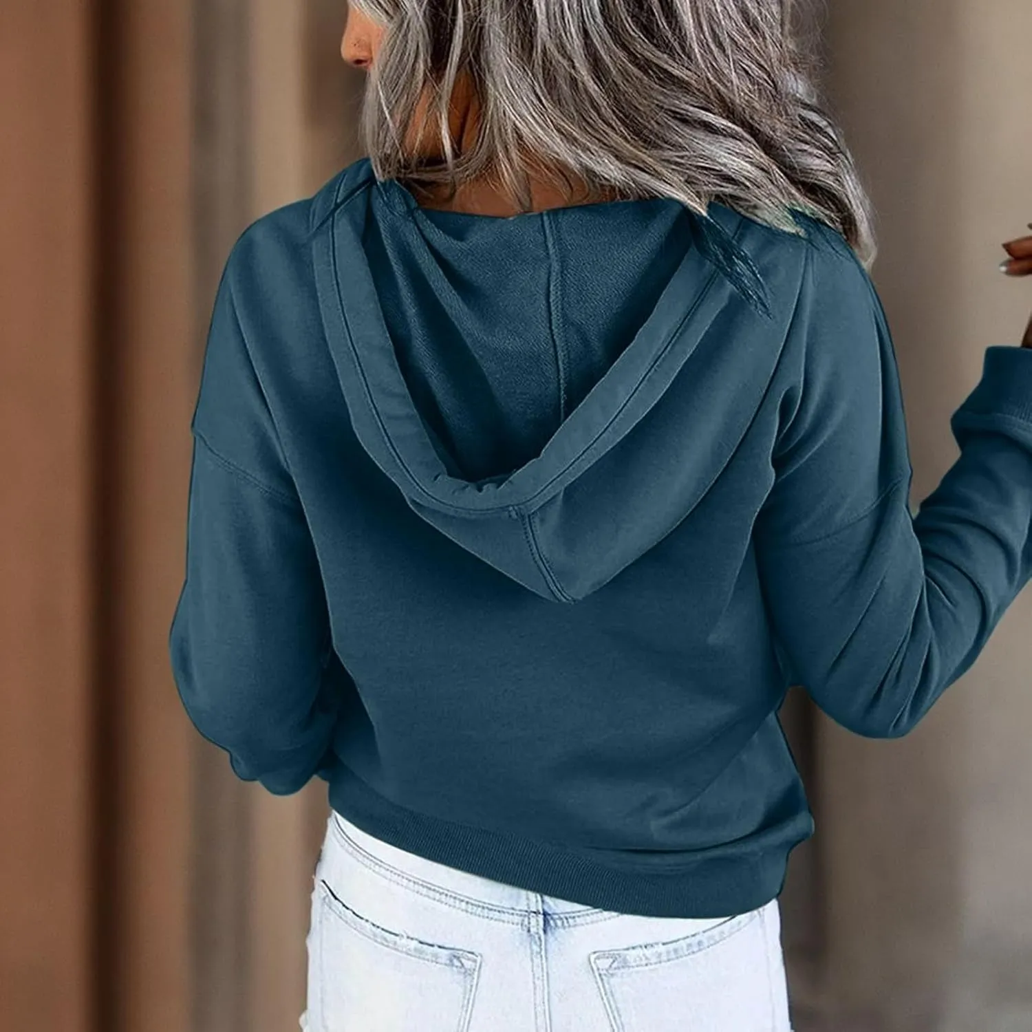 Sweatshirt for Women Zip Up Womens 2024 Hoodies Button Collar Drawstring Hooded Pullover Sweatshirt Casual Long Sleeve Tops