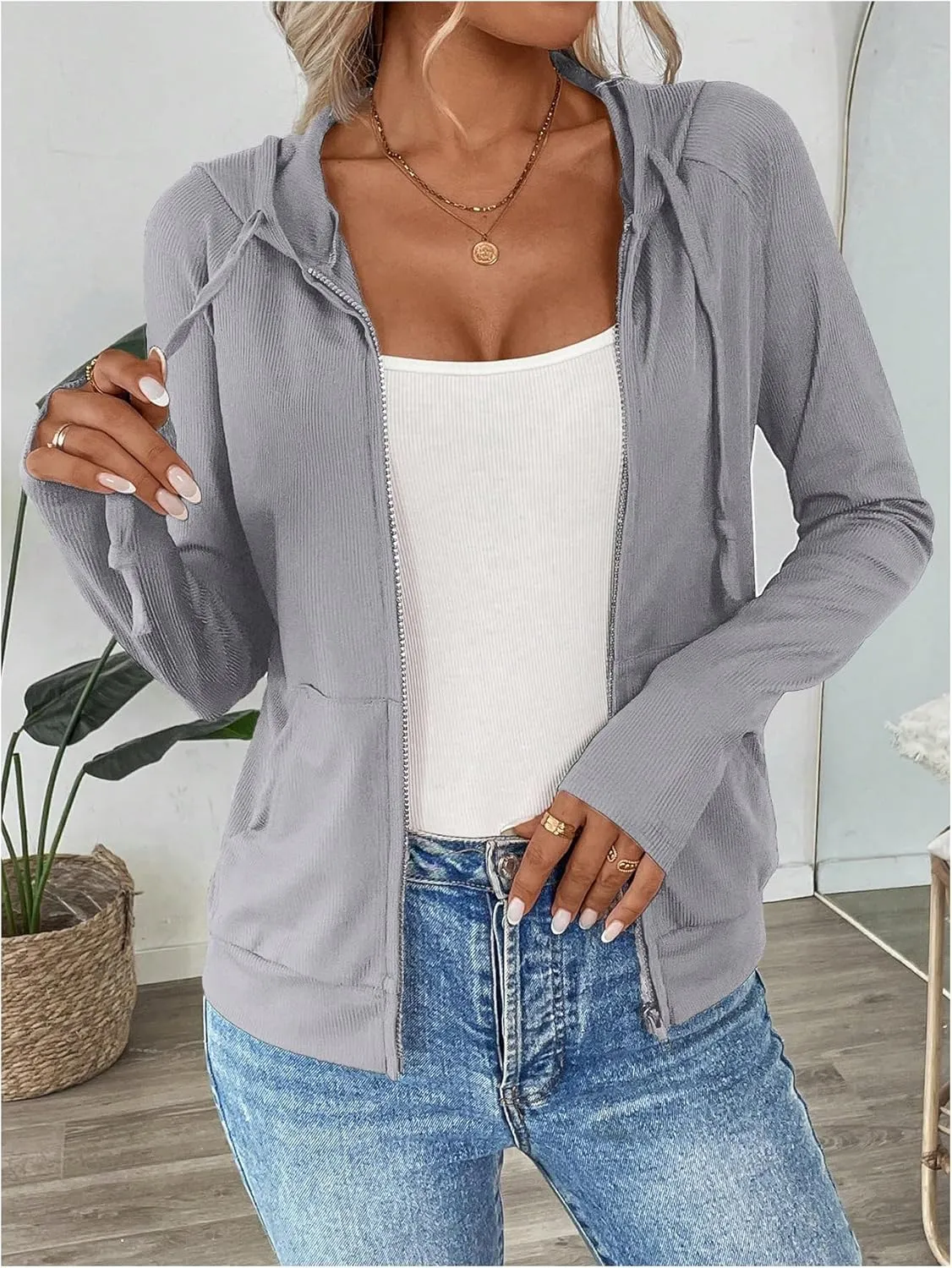 SweatyRocks Women's Zip Up Hoodie Long Sleeve Yoga Workout Jacket Sweatshirt with Pocket