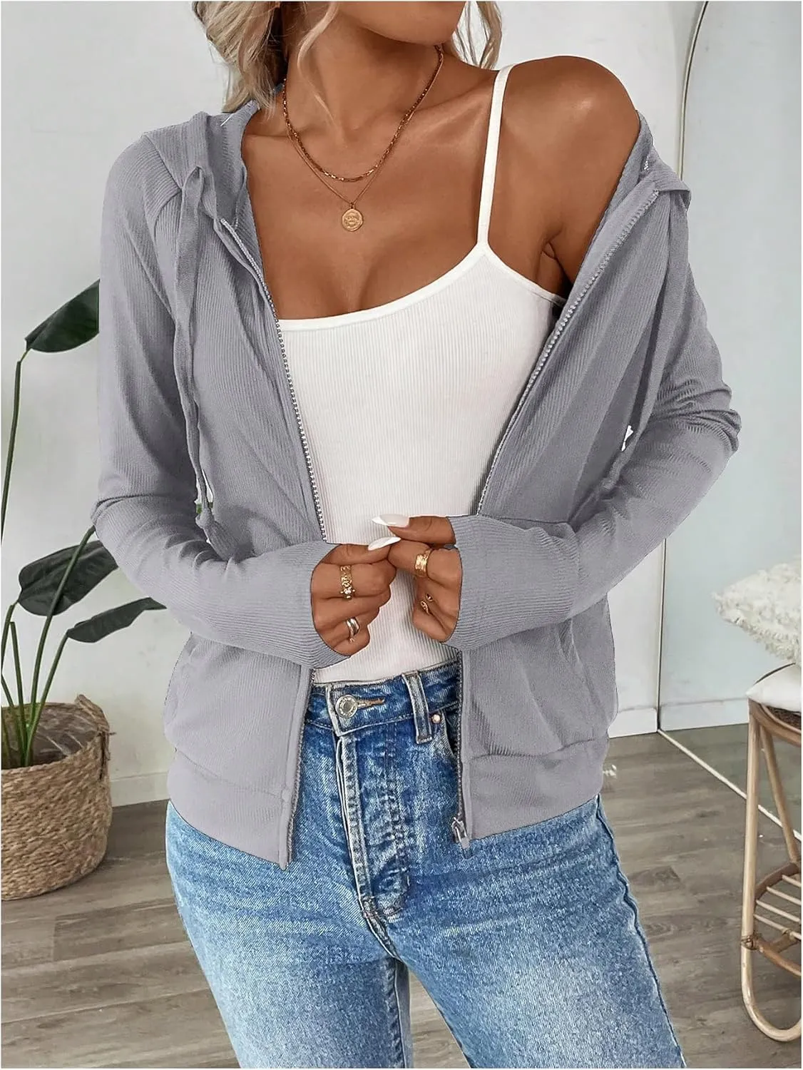 SweatyRocks Women's Zip Up Hoodie Long Sleeve Yoga Workout Jacket Sweatshirt with Pocket