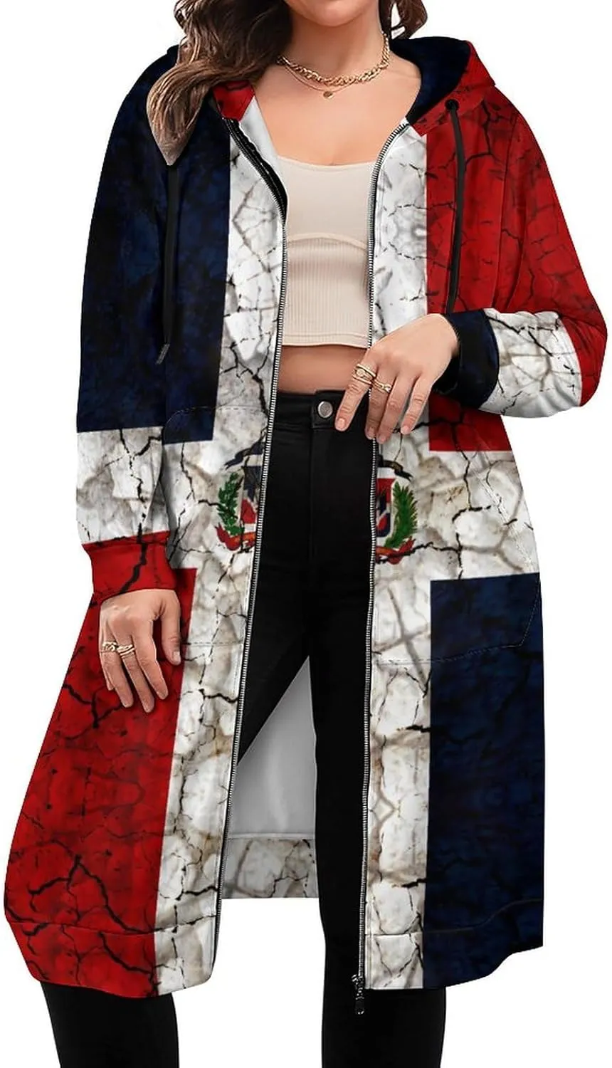 TAIZIYEAH Women's Long Hoodies Casual Zip Up Hoodies Flag of Palestine Sweatshirts Warm Long Coats