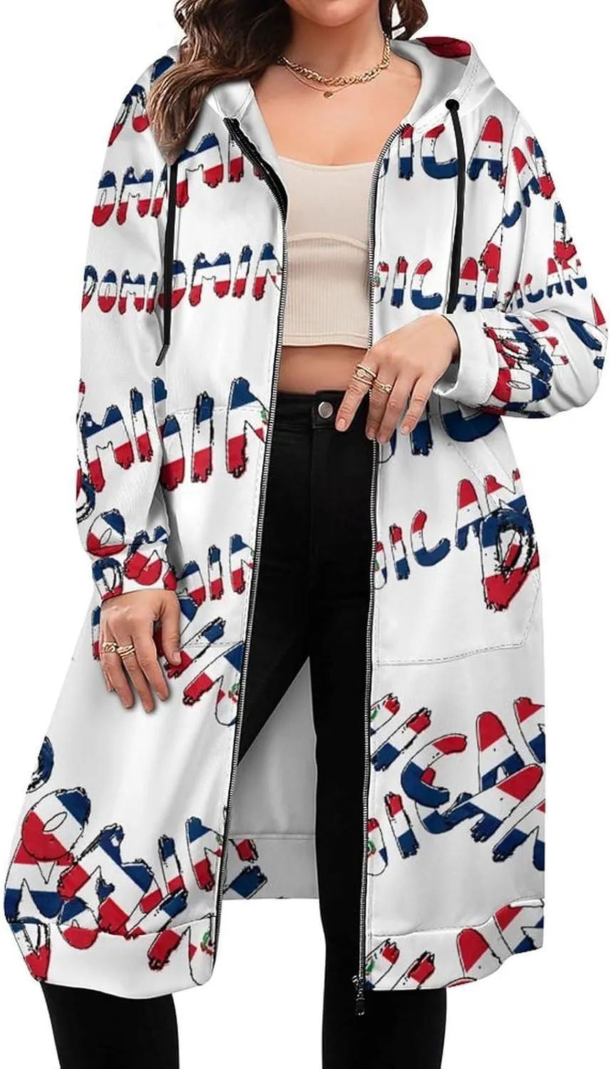 TAIZIYEAH Women's Long Hoodies Casual Zip Up Hoodies Flag of Palestine Sweatshirts Warm Long Coats