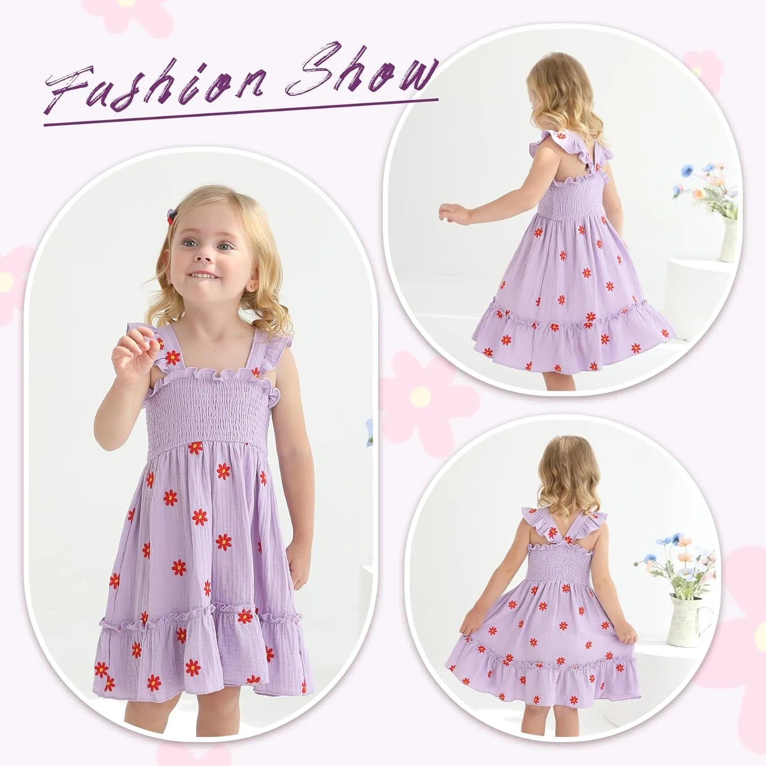 Toddler Baby Girls Dress Floral Embroidered Boho Sleeveless Beach Butterfly Sundress