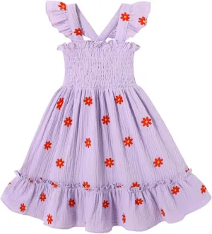 Toddler Baby Girls Dress Floral Embroidered Boho Sleeveless Beach Butterfly Sundress