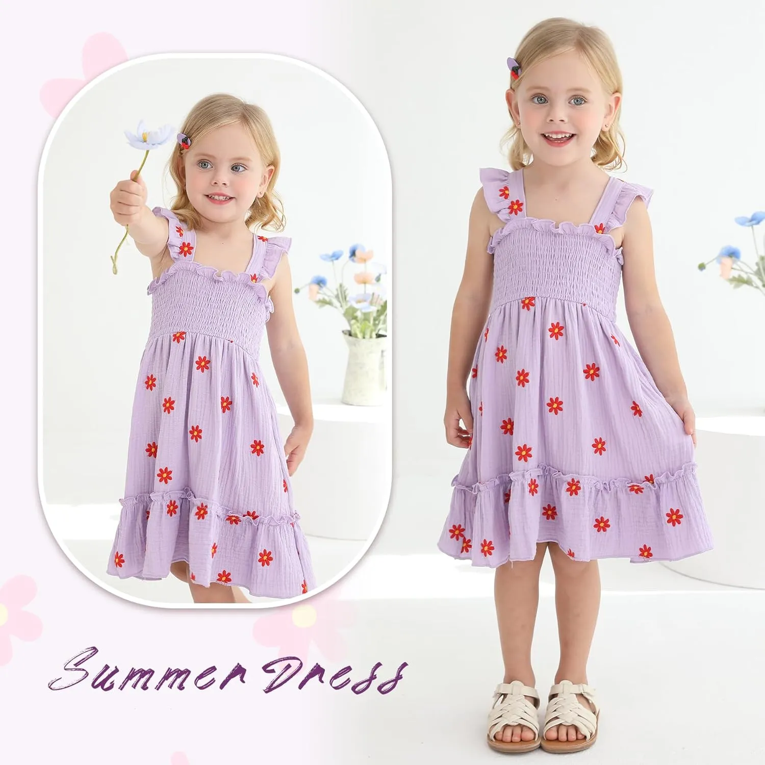 Toddler Baby Girls Dress Floral Embroidered Boho Sleeveless Beach Butterfly Sundress
