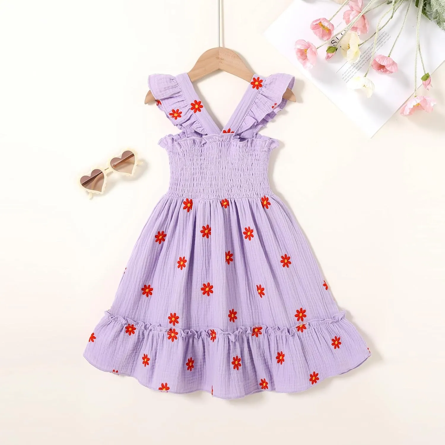 Toddler Baby Girls Dress Floral Embroidered Boho Sleeveless Beach Butterfly Sundress
