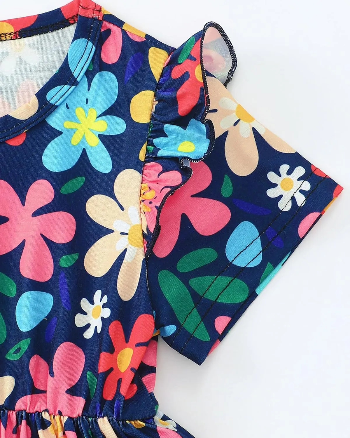 Toddler Girls Cute Print Summer Dresses Little Girl Ruffle Sleeve Twirly Swing Kids Dress with Pockets
