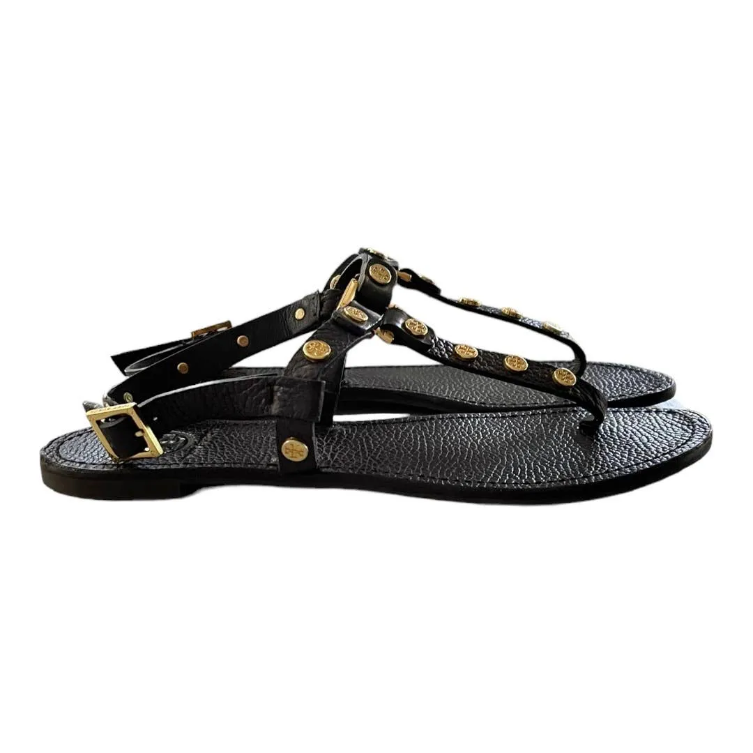Tory Burch Marge Logo Studded Thong Sandals Flats Leather Size 8.5