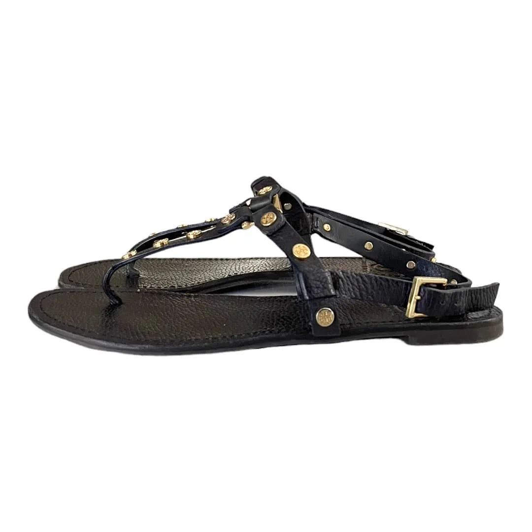 Tory Burch Marge Logo Studded Thong Sandals Flats Leather Size 8.5