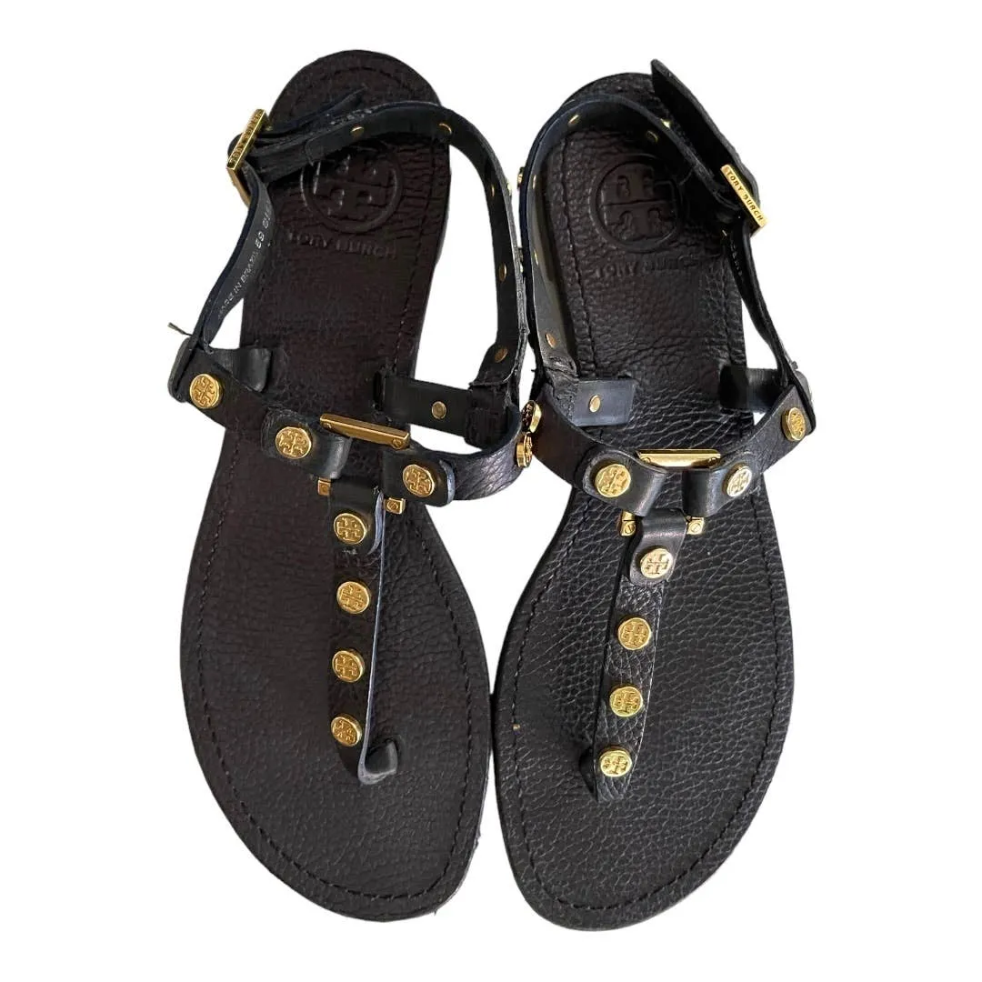 Tory Burch Marge Logo Studded Thong Sandals Flats Leather Size 8.5