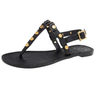 Tory Burch Marge Logo Studded Thong Sandals Flats Leather Size 8.5