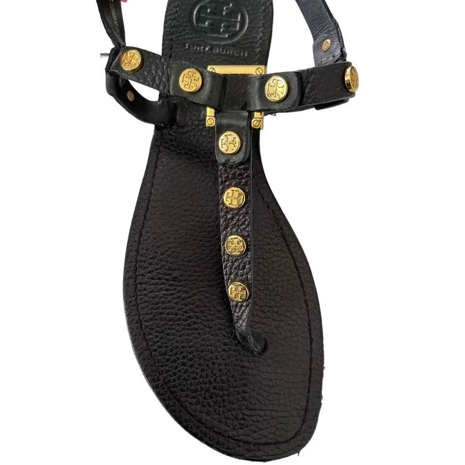 Tory Burch Marge Logo Studded Thong Sandals Flats Leather Size 8.5