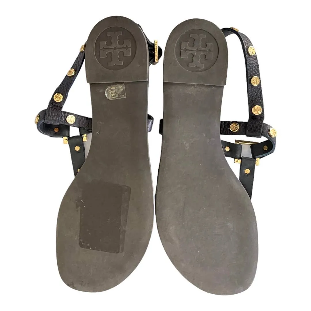 Tory Burch Marge Logo Studded Thong Sandals Flats Leather Size 8.5
