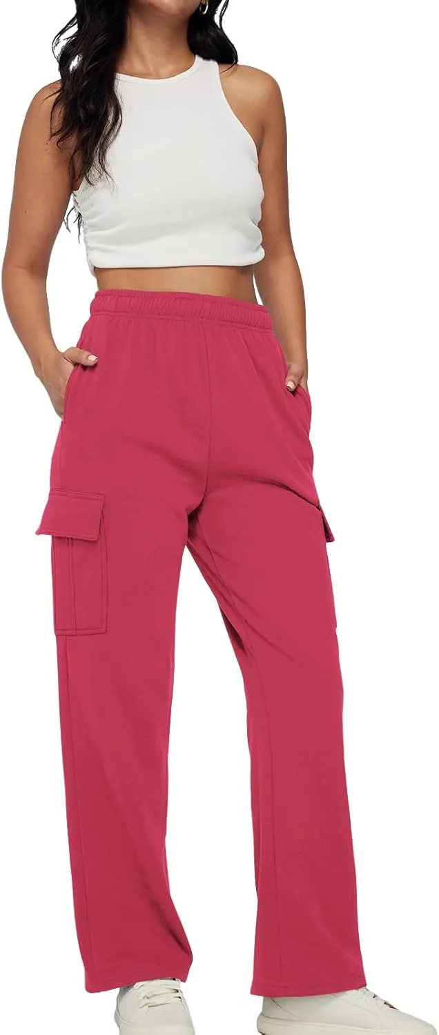 Trendy Queen Womens Cargo Sweatpants Wide Leg Baggy Fleece High Waisted Sweats Pants Winter Clothes with Pockets