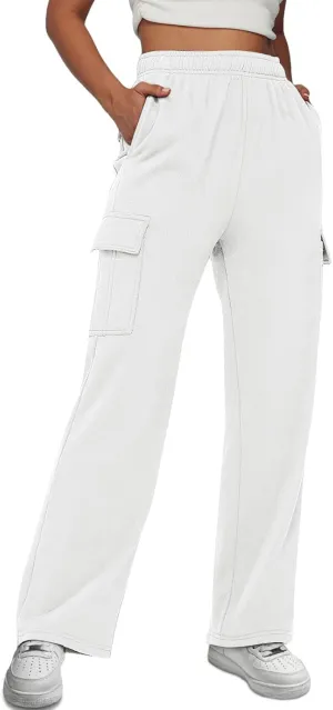 Trendy Queen Womens Cargo Sweatpants Wide Leg Baggy Fleece High Waisted Sweats Pants Winter Clothes with Pockets