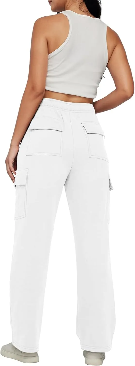 Trendy Queen Womens Cargo Sweatpants Wide Leg Baggy Fleece High Waisted Sweats Pants Winter Clothes with Pockets