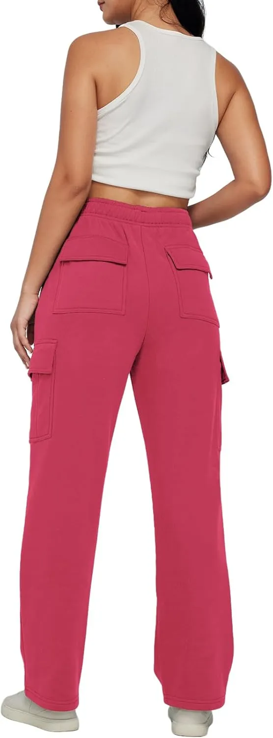Trendy Queen Womens Cargo Sweatpants Wide Leg Baggy Fleece High Waisted Sweats Pants Winter Clothes with Pockets