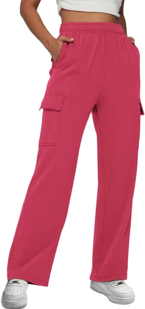 Trendy Queen Womens Cargo Sweatpants Wide Leg Baggy Fleece High Waisted Sweats Pants Winter Clothes with Pockets