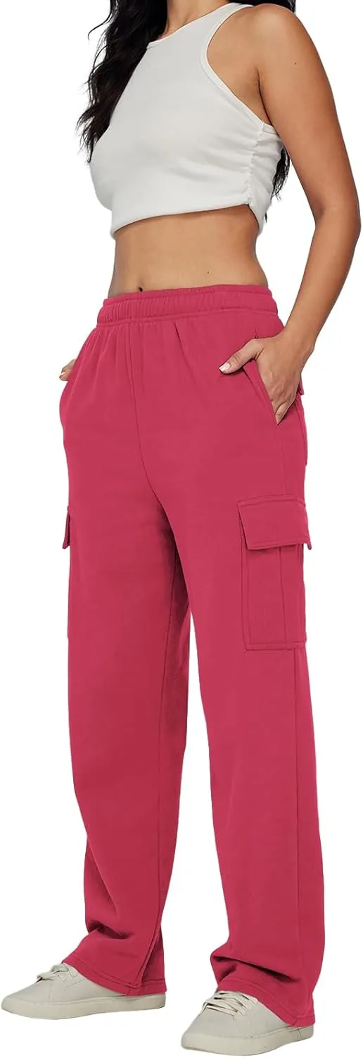 Trendy Queen Womens Cargo Sweatpants Wide Leg Baggy Fleece High Waisted Sweats Pants Winter Clothes with Pockets