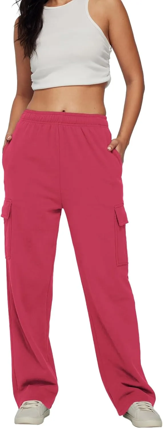 Trendy Queen Womens Cargo Sweatpants Wide Leg Baggy Fleece High Waisted Sweats Pants Winter Clothes with Pockets