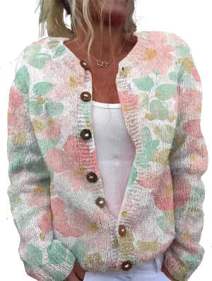 Trendy Sweater Cardigan for Women Button Up Oversized Long Sleeve Floral Comfy Sweaters Plus Size Tops Outfits