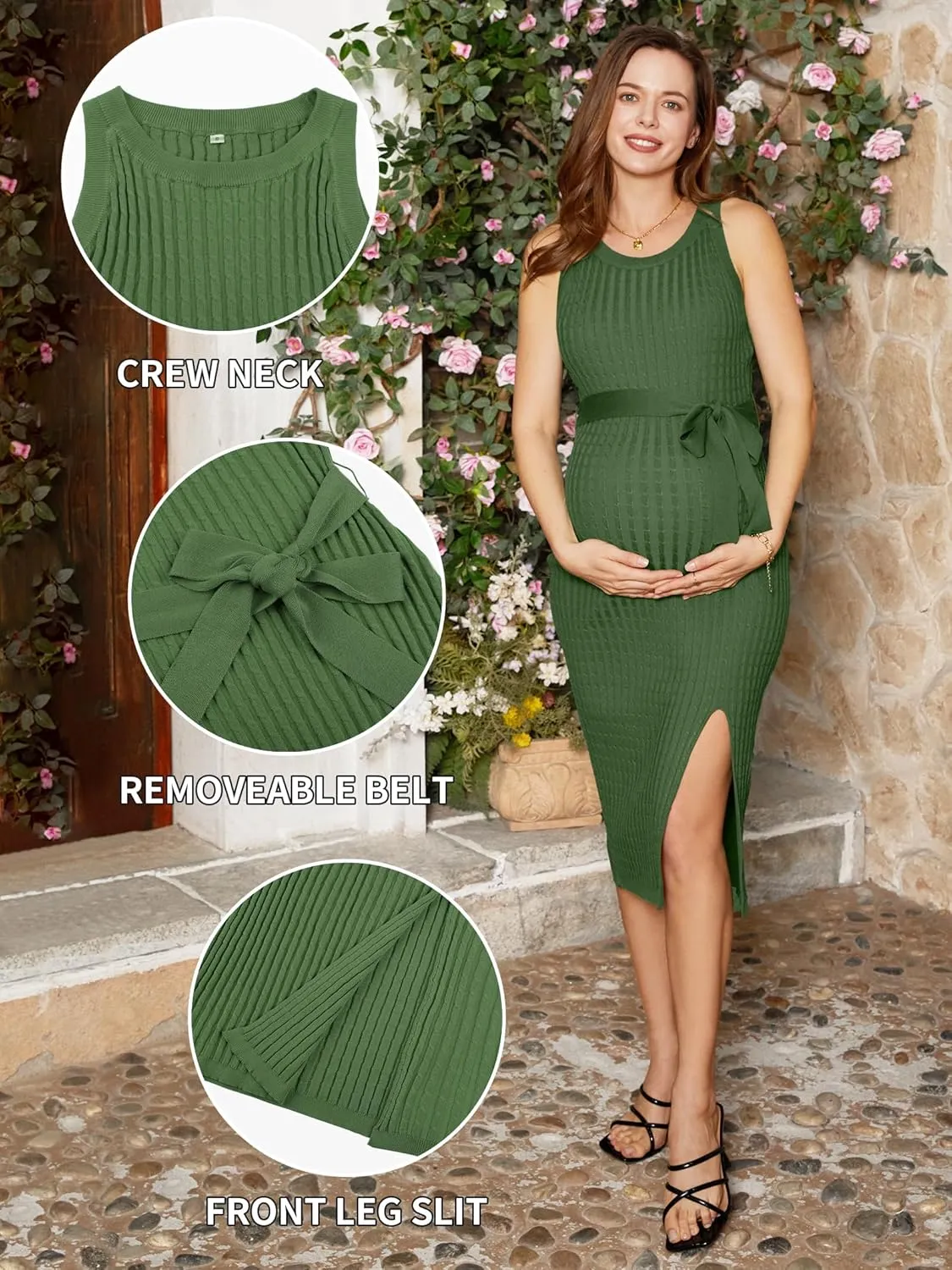 V FOR CITY Maternity Dress for Baby Shower Cable Knit Slit Pregnancy Dresses Casual Sleeveless Bodycon Pregnant Clothes
