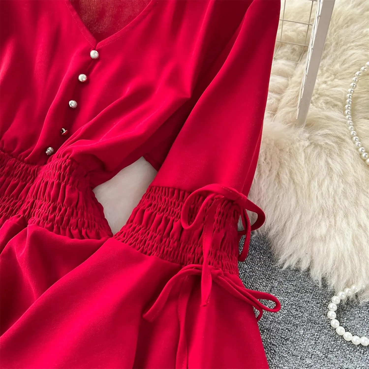 Vintage Elegant Pleated V-Neck Print Dress A-Line Fashion Beach Spring Summer Women Belt Dresses