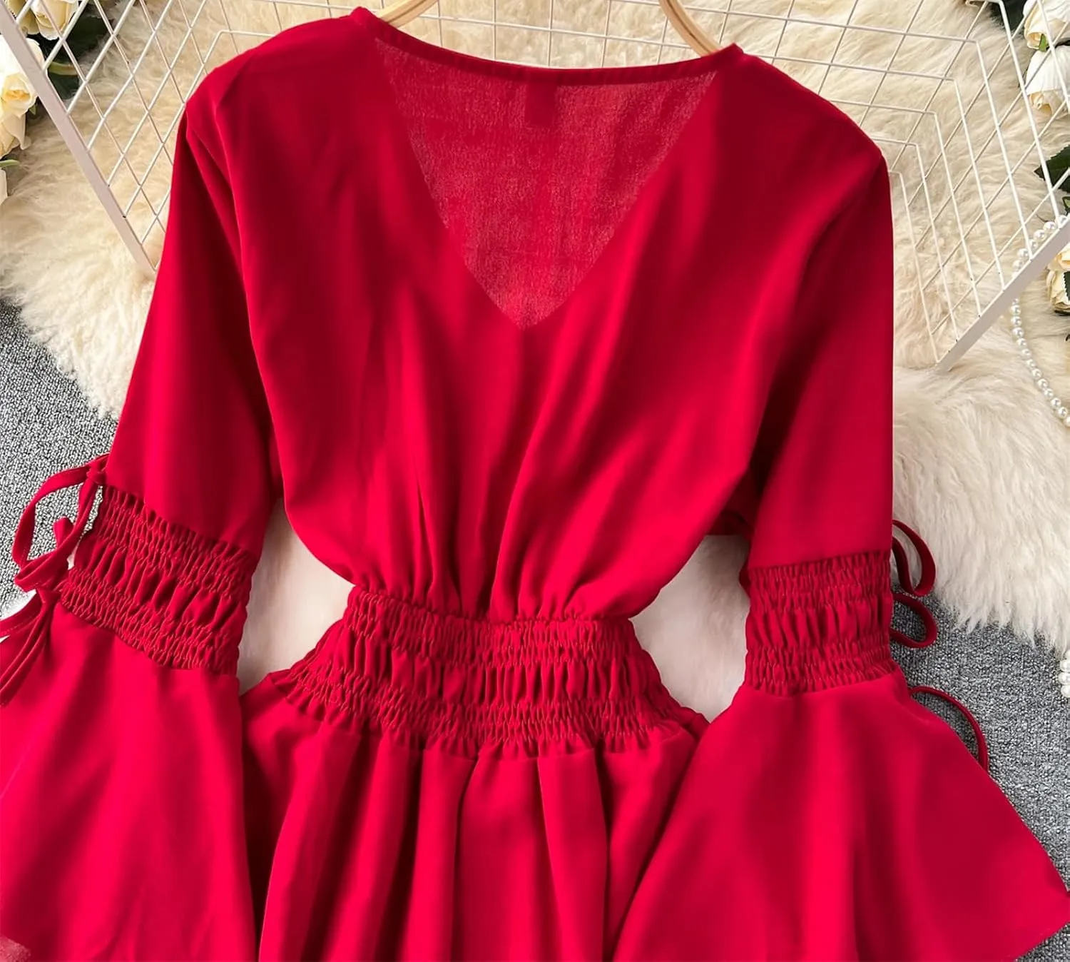 Vintage Elegant Pleated V-Neck Print Dress A-Line Fashion Beach Spring Summer Women Belt Dresses