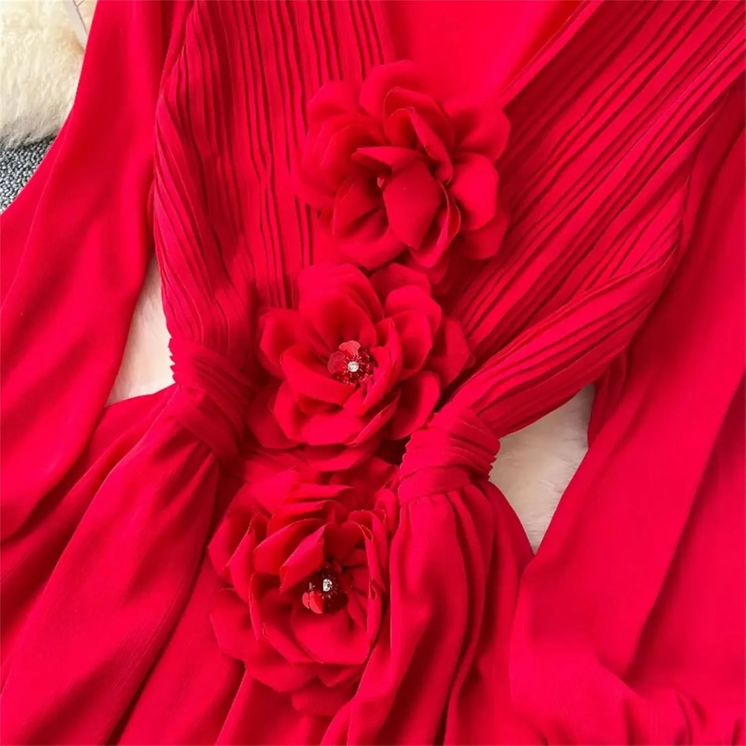 Vintage Fashion V-Neck Long Sleeve Elegant Floral Slim Dress