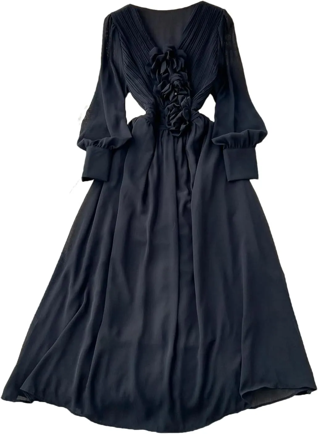 Vintage Fashion V-Neck Long Sleeve Elegant Floral Slim Dress