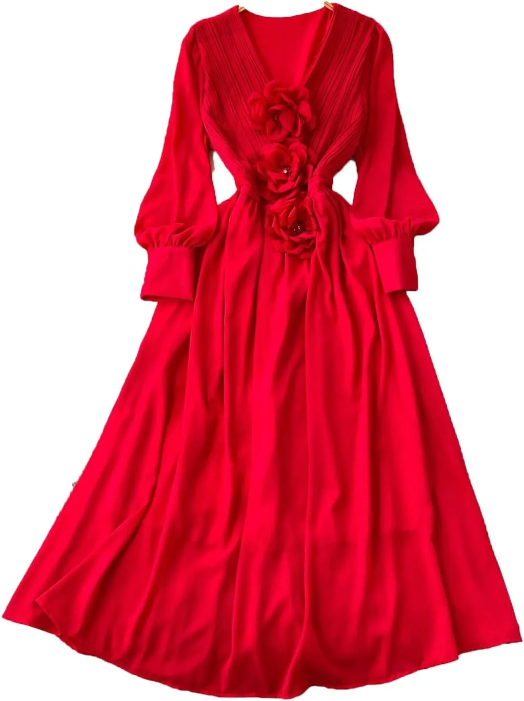 Vintage Fashion V-Neck Long Sleeve Elegant Floral Slim Dress
