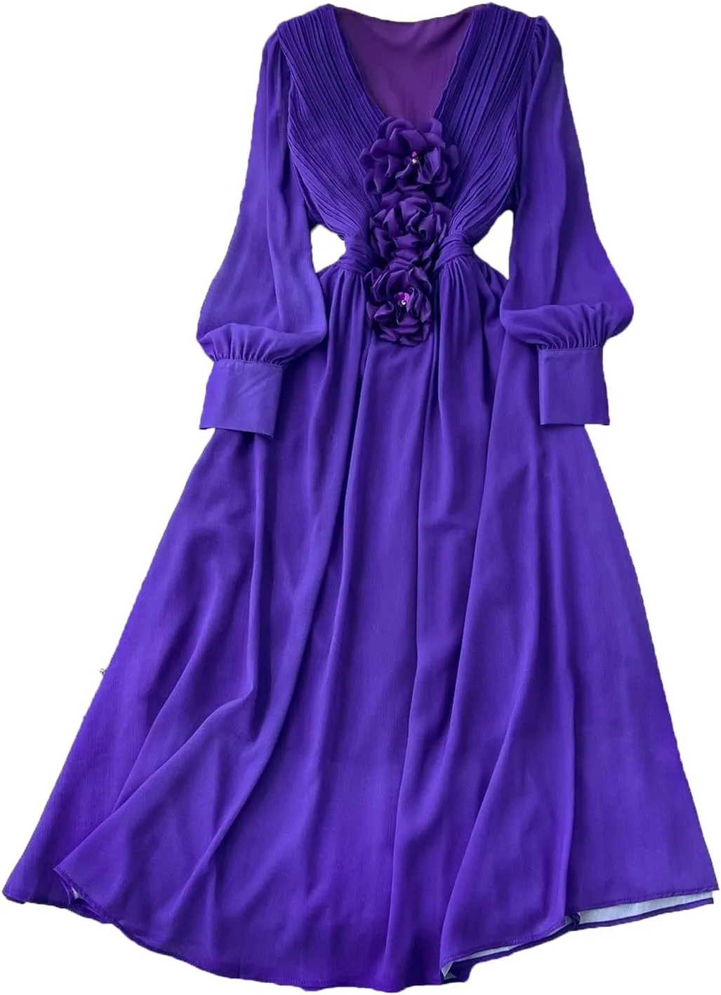 Vintage Fashion V-Neck Long Sleeve Elegant Floral Slim Dress