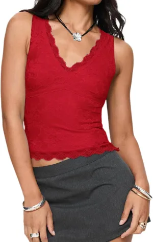 VNIRA Womens Lace Tank Top Scallop Sexy V-Neck Sleeveless Going Out Y2K Crop Tops 2025 Trendy Outfits