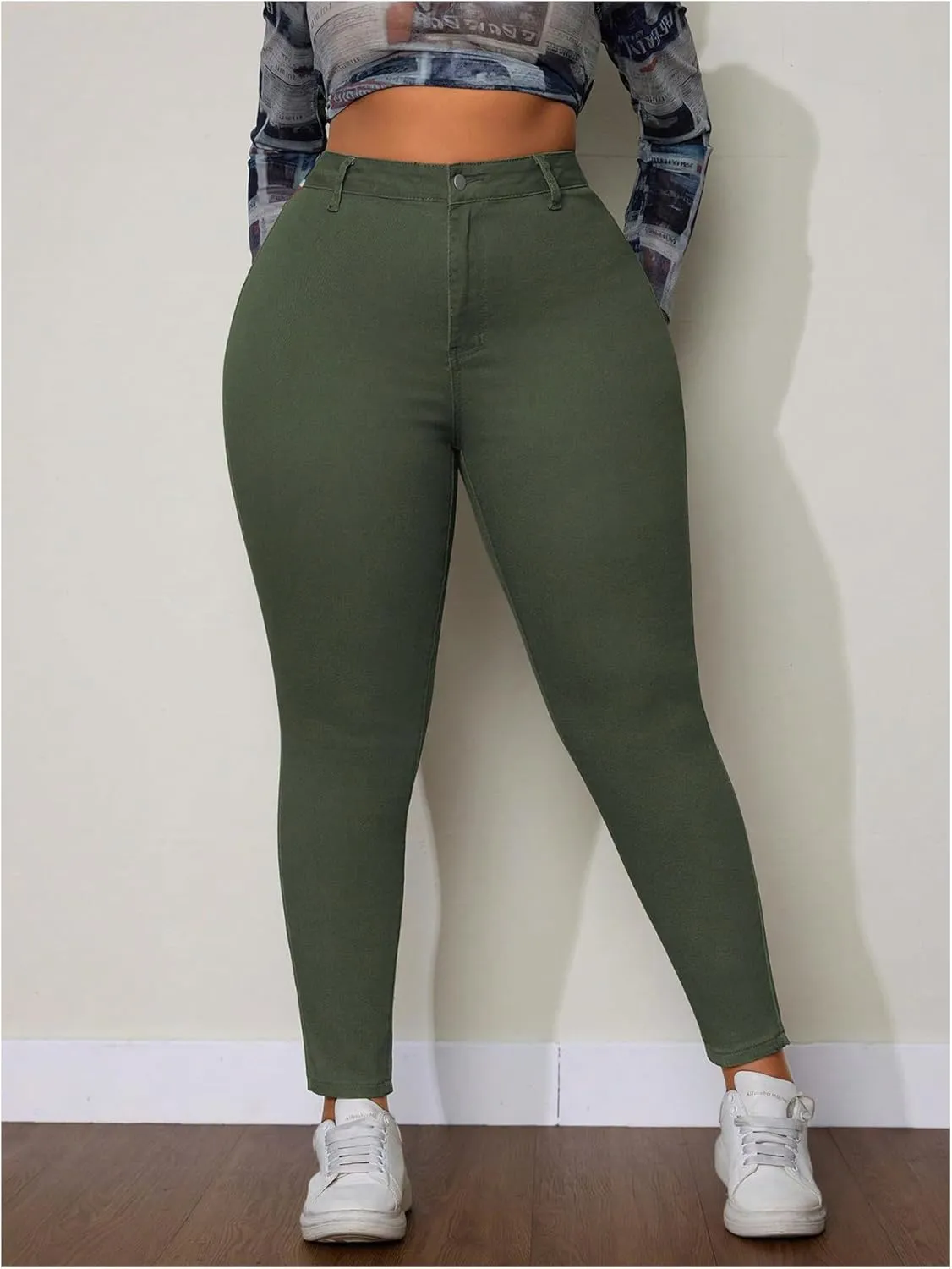 WDIRARA Women's Plus Size Jeans High Waisted Stretchy Skinny Denim Pants