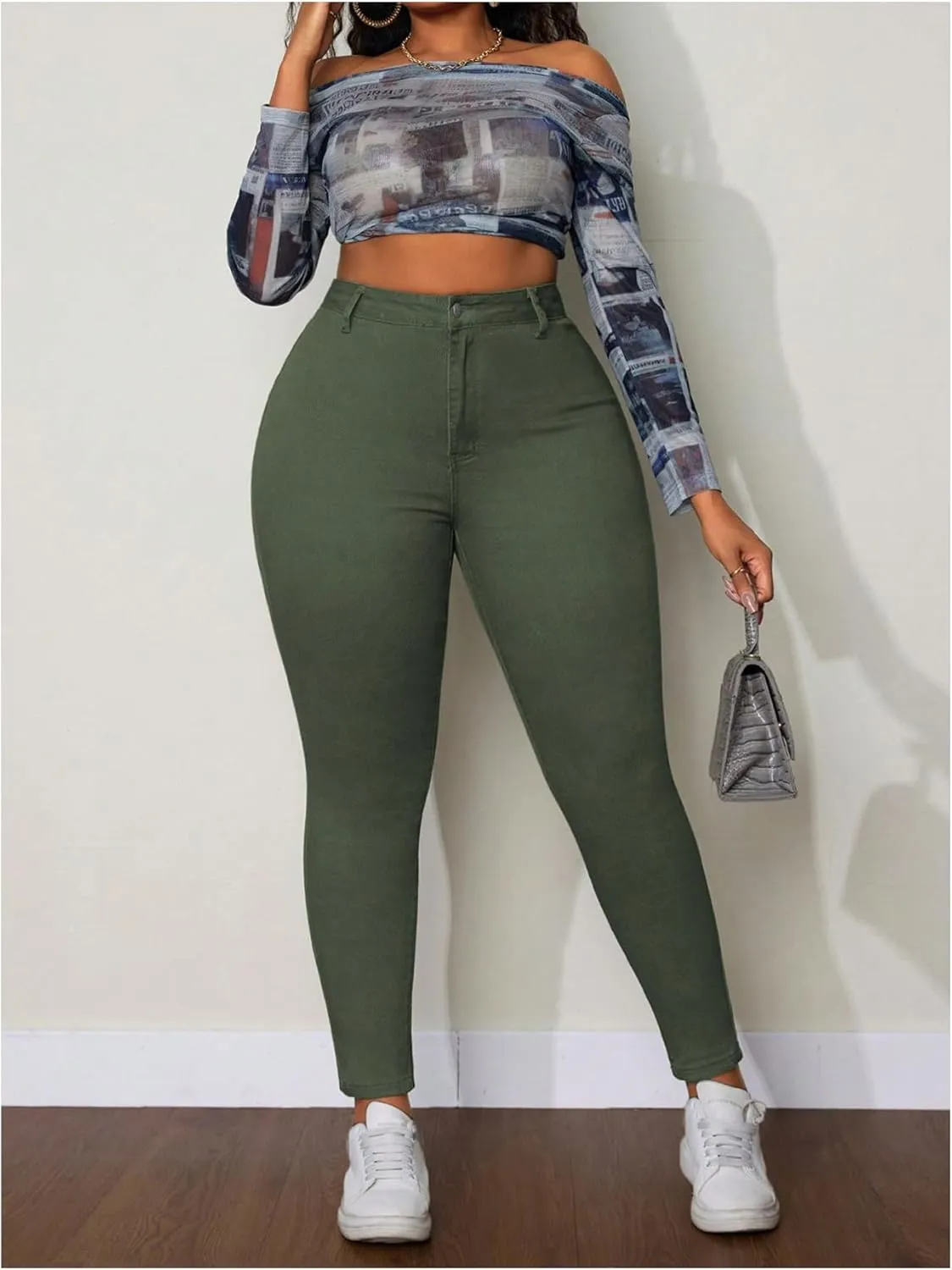 WDIRARA Women's Plus Size Jeans High Waisted Stretchy Skinny Denim Pants