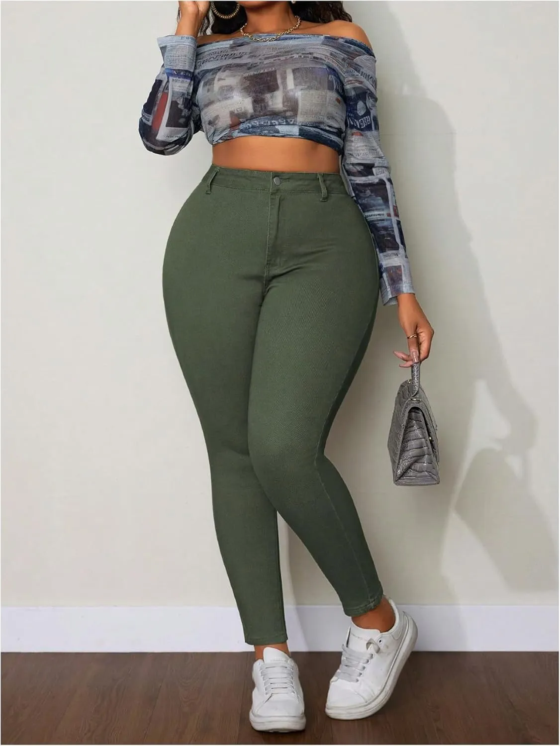 WDIRARA Women's Plus Size Jeans High Waisted Stretchy Skinny Denim Pants