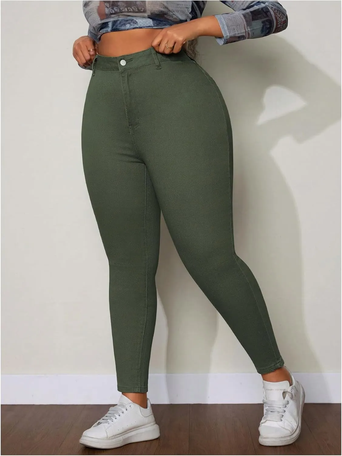 WDIRARA Women's Plus Size Jeans High Waisted Stretchy Skinny Denim Pants