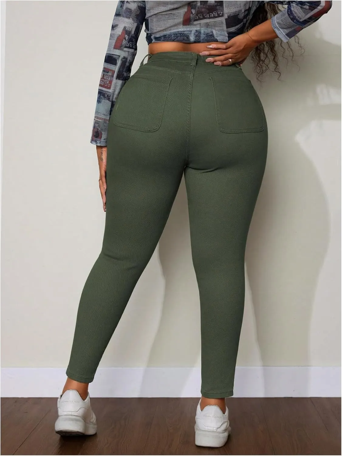 WDIRARA Women's Plus Size Jeans High Waisted Stretchy Skinny Denim Pants