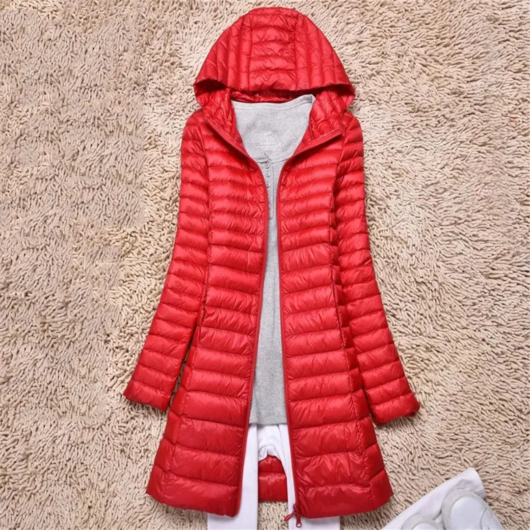 Winter Women Midi Long Hooded Jacket Down Coat Parka Ladies Warm Puffer Outerwears