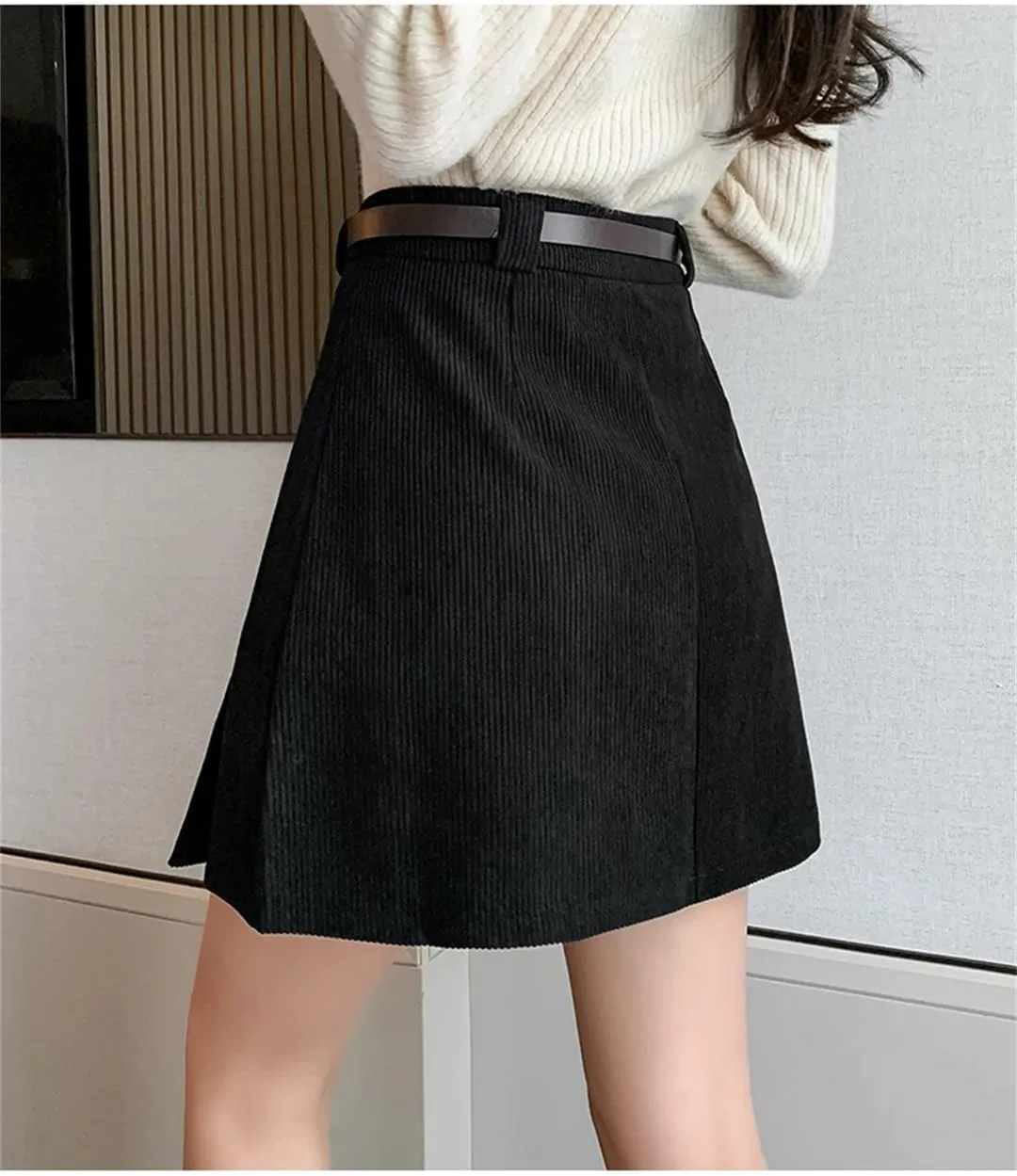 Women A-Line High Waist Mini Pleated Skirt Casual Corduroy Skirts