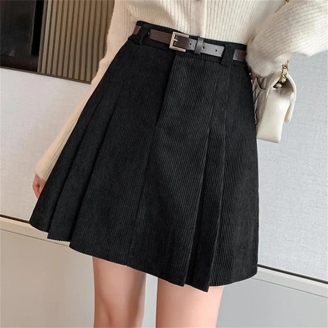 Women A-Line High Waist Mini Pleated Skirt Casual Corduroy Skirts