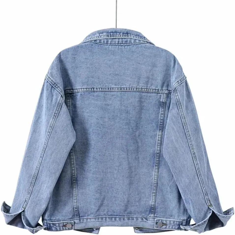 Women Autumn Winter Denim Jackets Washed Jeans Coat Turn-Down Collar Outwear Bomber Jacket