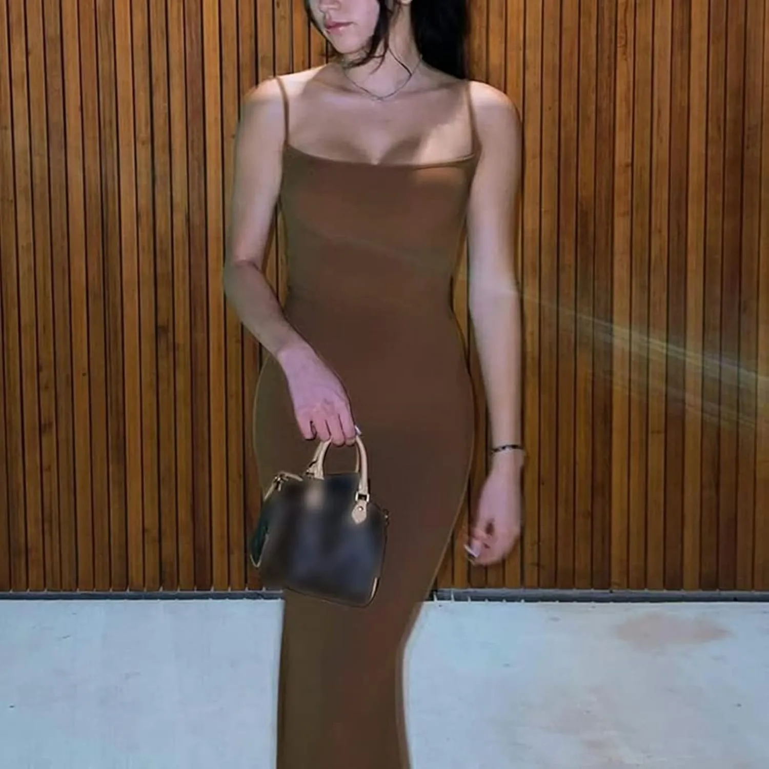 Women Bodycon Maxi Dress Sexy Spaghetti Strap Low Cut Long Tight Dress Slim Fit Party Club Night Cami Long Dresses