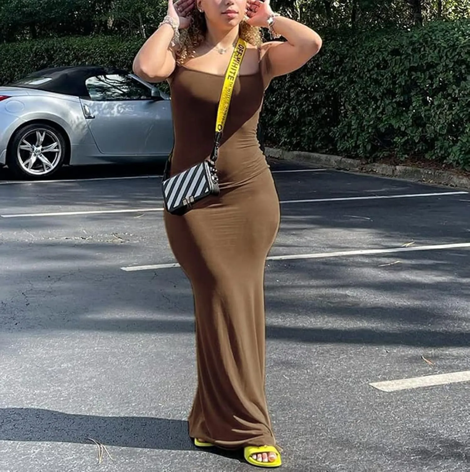 Women Bodycon Maxi Dress Sexy Spaghetti Strap Low Cut Long Tight Dress Slim Fit Party Club Night Cami Long Dresses