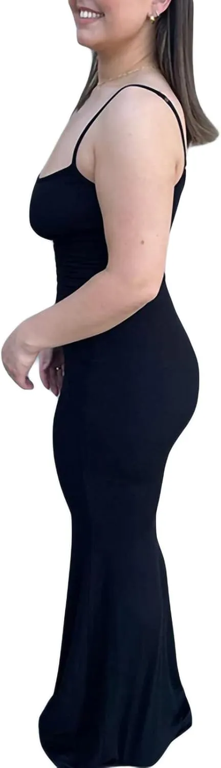 Women Bodycon Maxi Dress Sexy Spaghetti Strap Low Cut Long Tight Dress Slim Fit Party Club Night Cami Long Dresses