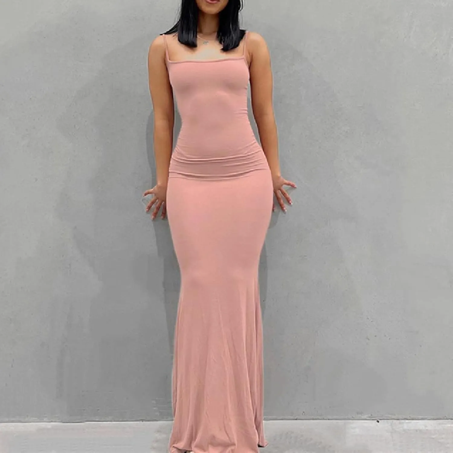 Women Bodycon Maxi Dress Sexy Spaghetti Strap Low Cut Long Tight Dress Slim Fit Party Club Night Cami Long Dresses