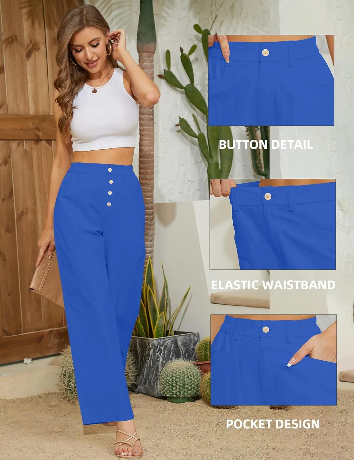 Women Casual Baggy Pants Wide Leg Elastic Waist Comfy Long Trendy Lounge Trousers with Pockets