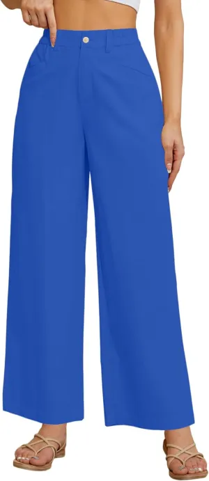 Women Casual Baggy Pants Wide Leg Elastic Waist Comfy Long Trendy Lounge Trousers with Pockets