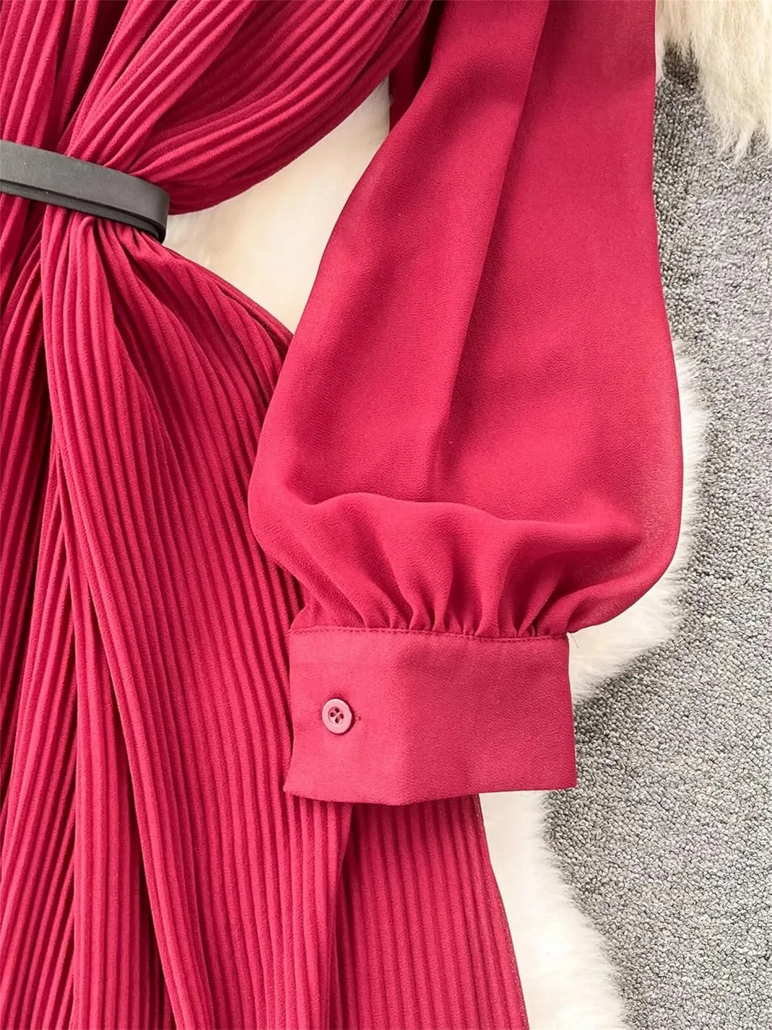Women Chiffon Long Dress Spring Vintage Elegant Bow Collar High Waist Draped Maxi Female Casual Robe