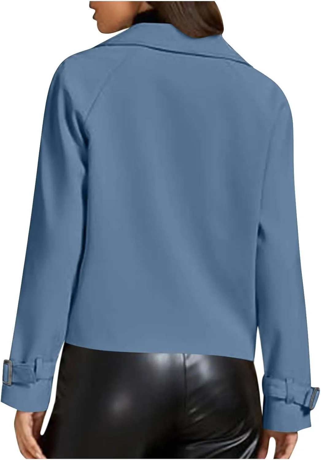 Women Crop Double Breasted Trench Coat Raglan Sleeve Work Office Cropped Jacket With Pockets Fashion Fall Jackets