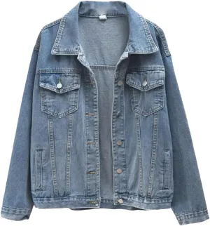 Women Denim Jacket Winter Oversize Jean Jacket Long Sleeve Turn-Down Collar Female Loose Korean Outerwear